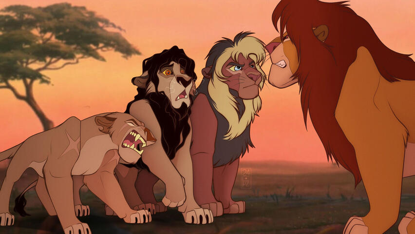 Simba distrustfully confronts Mbali and his pride as they enter the Pridelands.