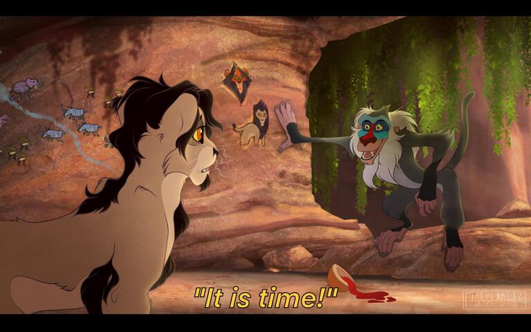 Some time after leaving the Pridelands, Rafiki finds Mbali and tells him that his father has been defeated by Simba.