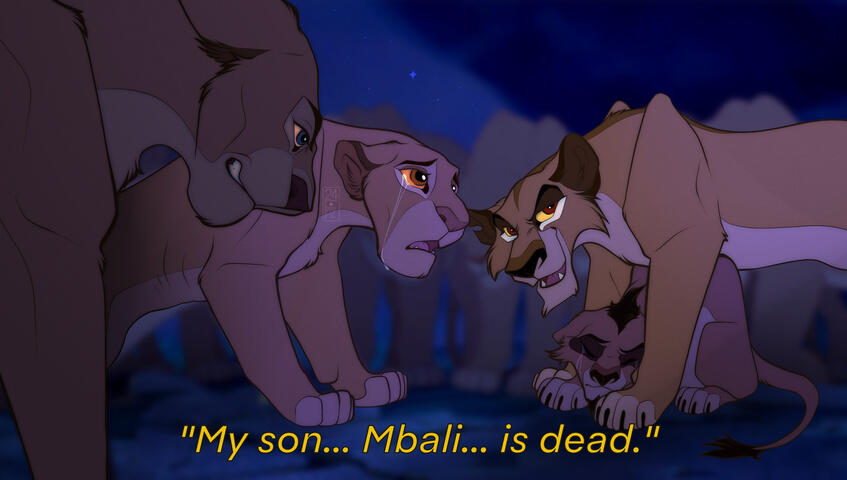 Scar, tricked to believe his son is dead, tells the pride about Mbali's death. Zira makes plans for her son to succeed the throne.