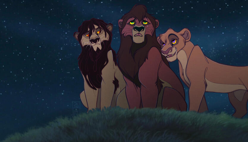 Mbali, Kovu, and Vitani looking at the stars talking about Nuka