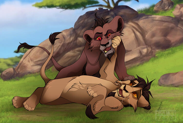 Mbali and his half-brother, Nuka, who is the son of Scar and Zira. Mbali is first-in-line for the throne.