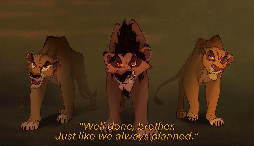 Nuka leading the ambush on Simba and Mbali with Zira and Vitani