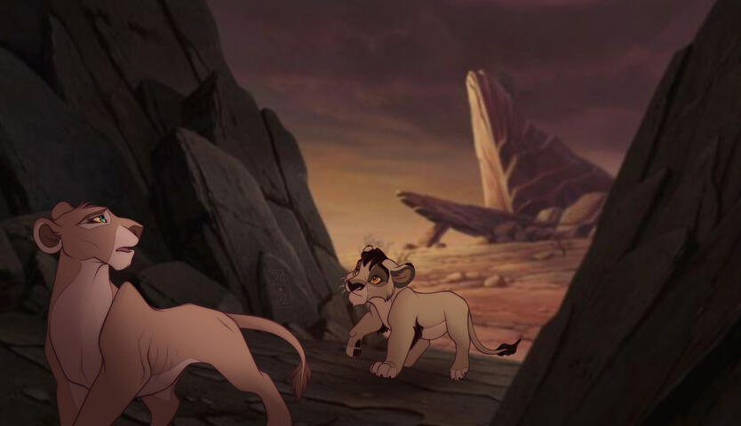 Malka, starved under Scar's rule, leads Mbali away from the Pridelands.